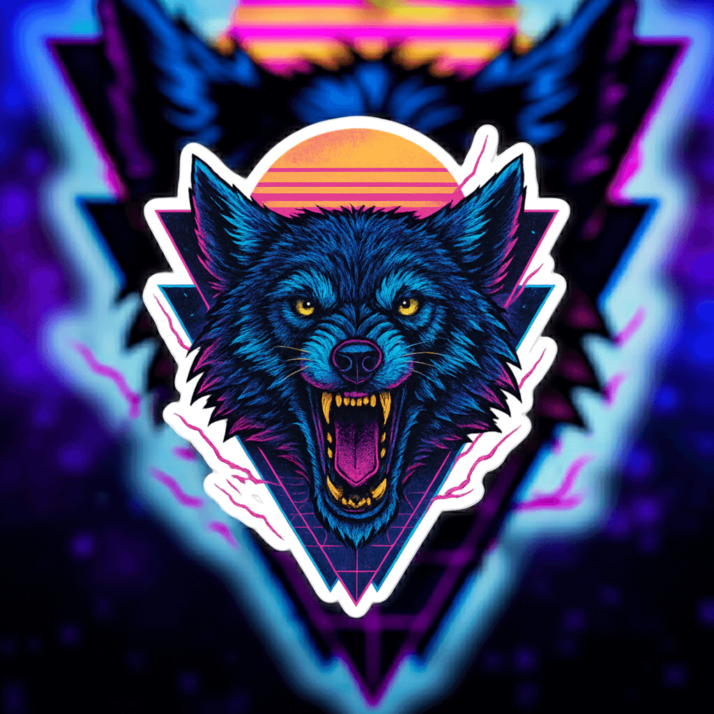 Obtuse Mongoose Neon Wolf Sticker Retro Vinyl Decal