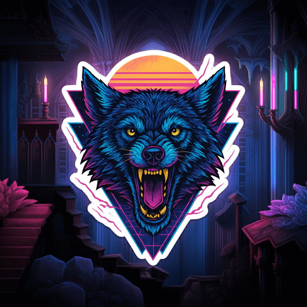 Obtuse Mongoose Neon Wolf Sticker Retro Vinyl Decal