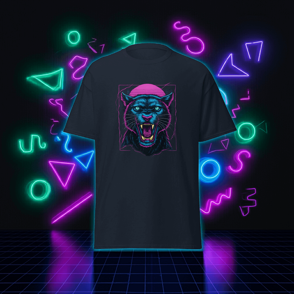 Panther T-Shirt Neon Vaporwave Jungle Cat Tee