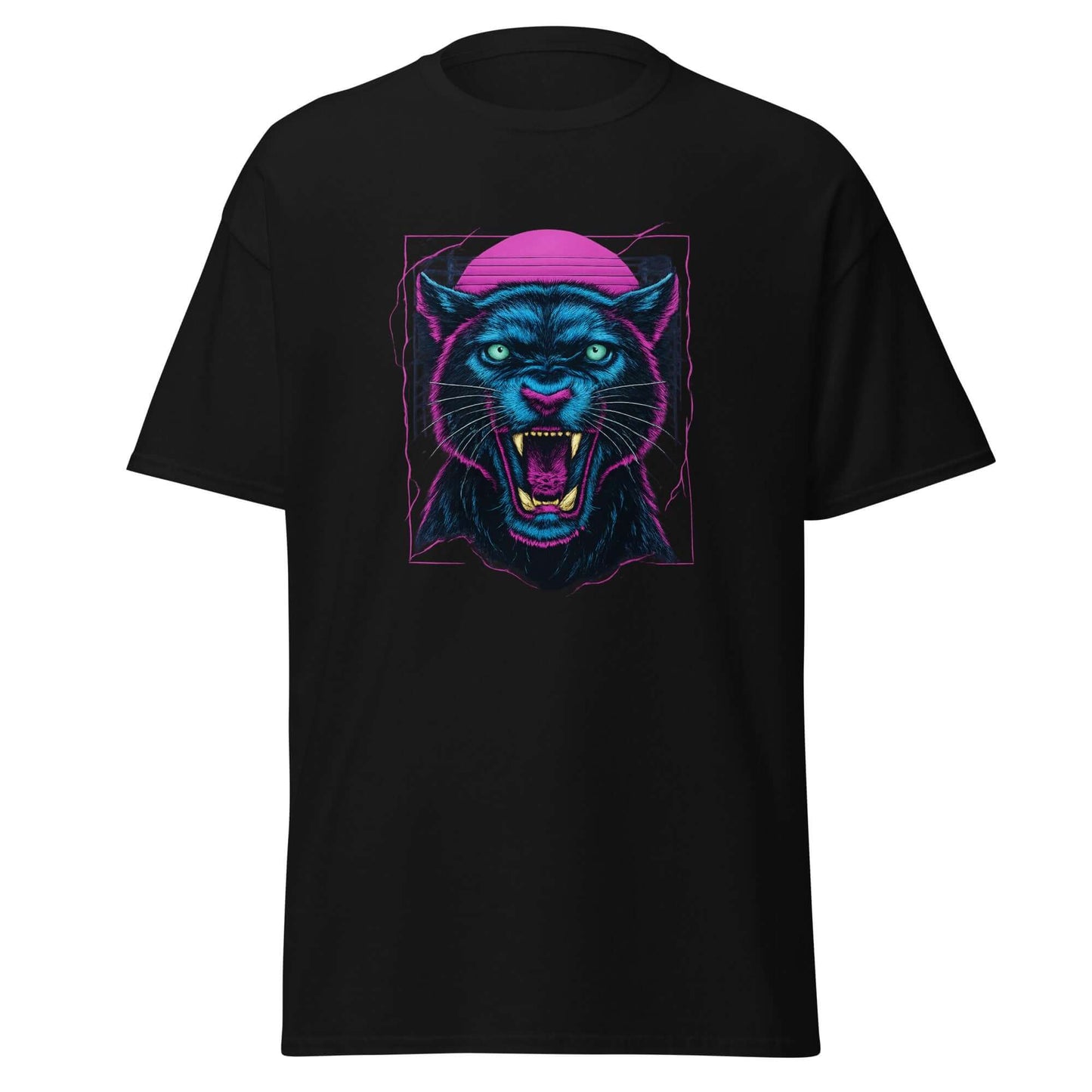 Panther T-Shirt Black Neon Vaporwave Big Cat Tee