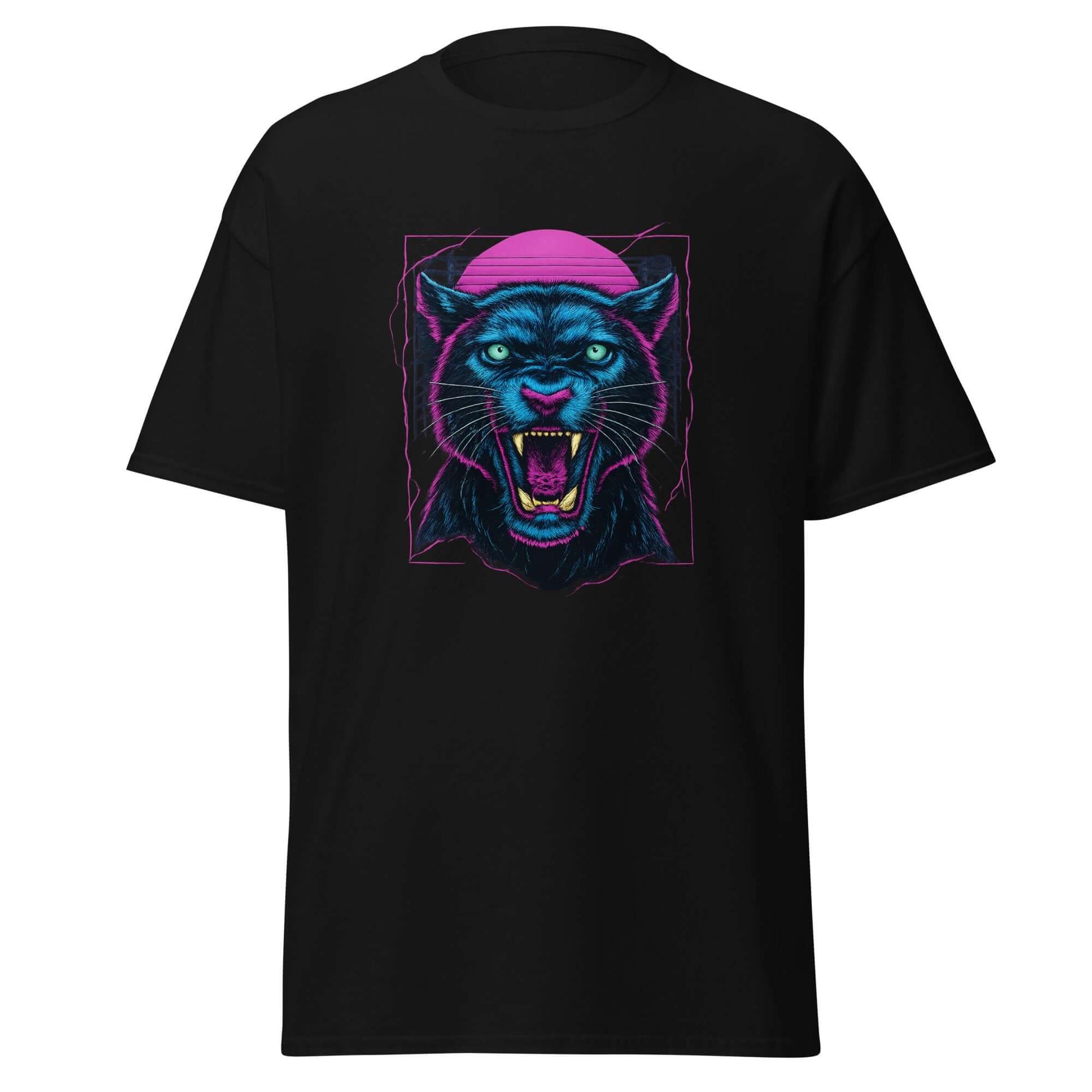 Panther T-Shirt Black Neon Vaporwave Big Cat Tee