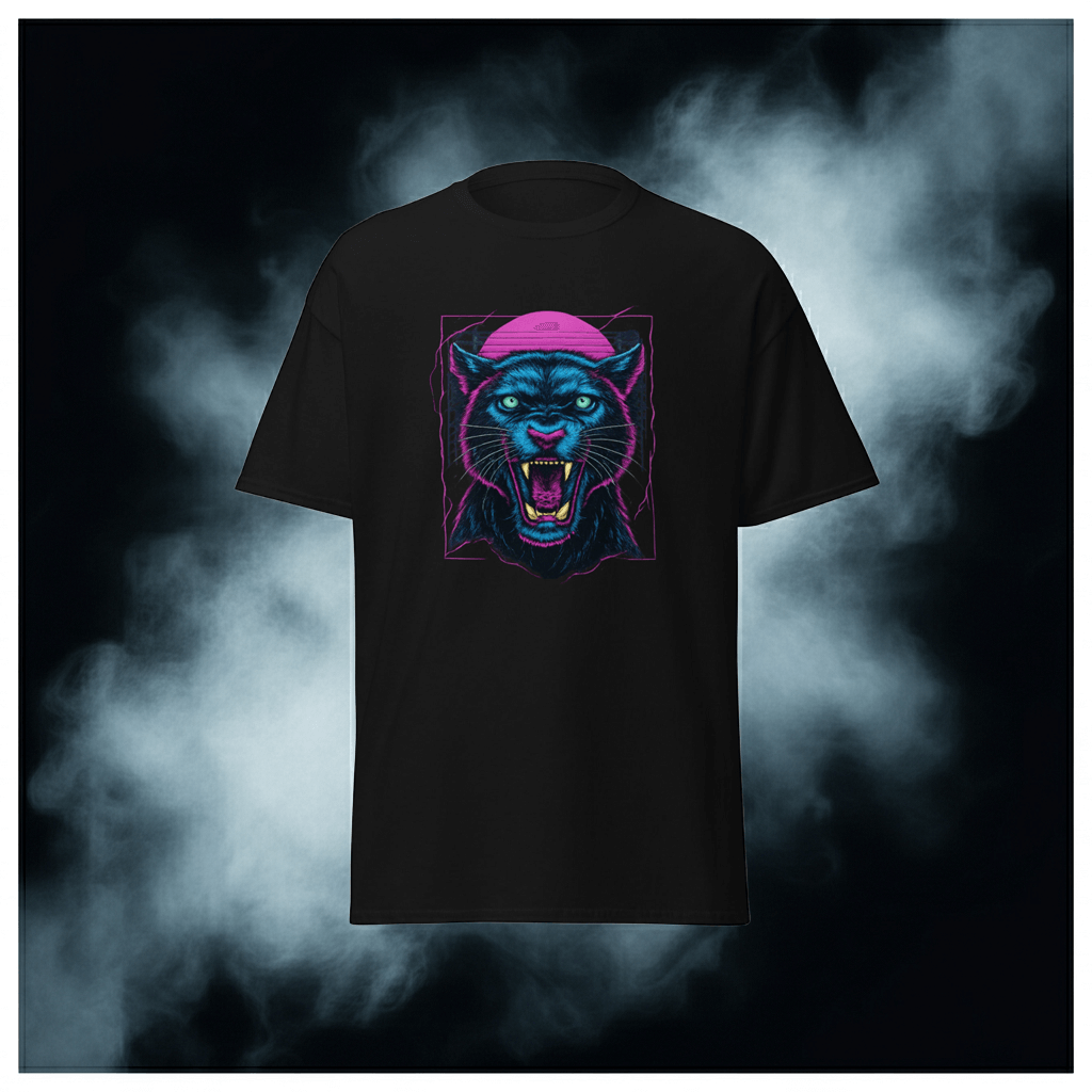 Panther T-Shirt Black Neon Vaporwave Big Cat Tee