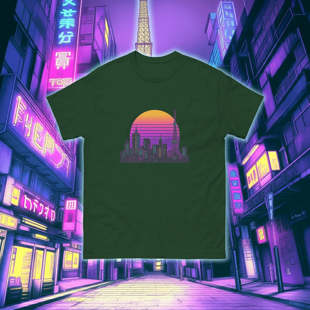 Tokyo Skyline Neon T-Shirt Obtuse Mongoose Retro Sunset
