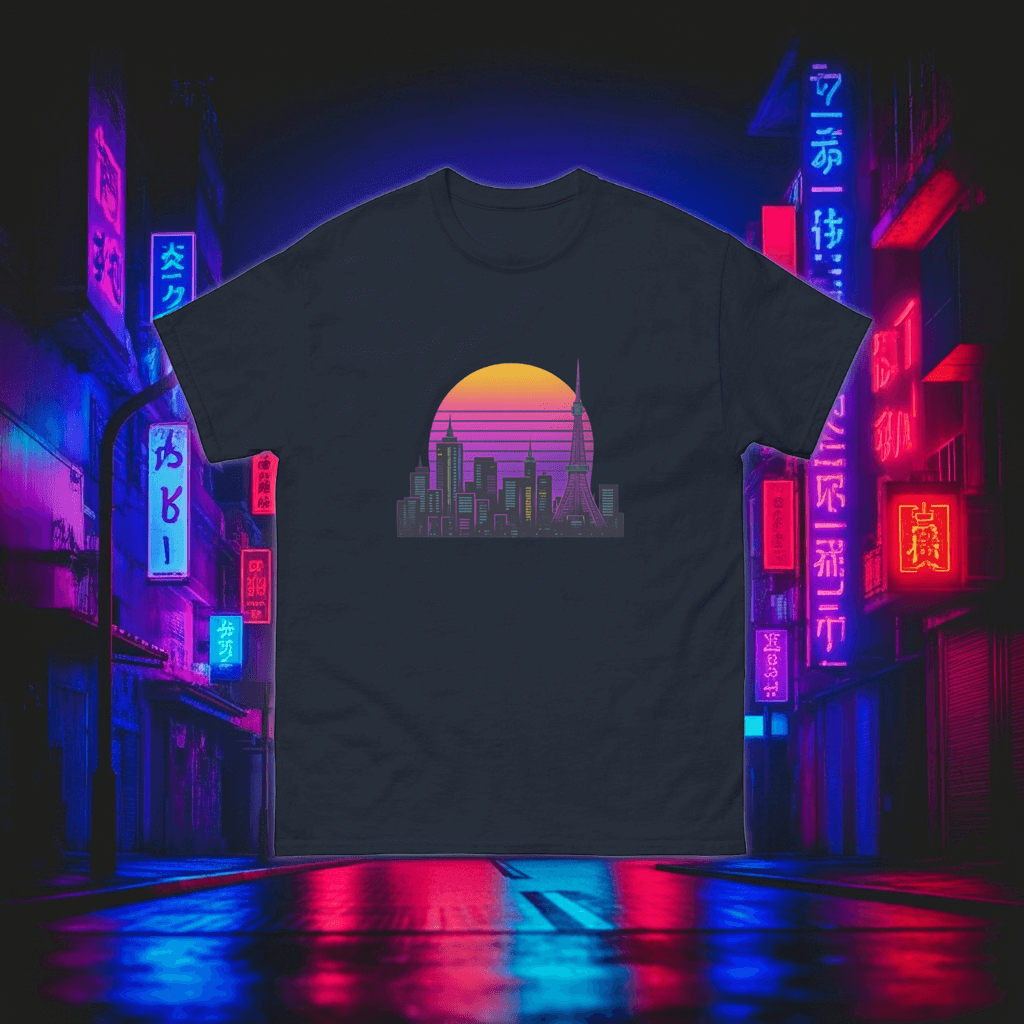 Tokyo Skyline Neon T-Shirt Obtuse Mongoose Retro Sunset