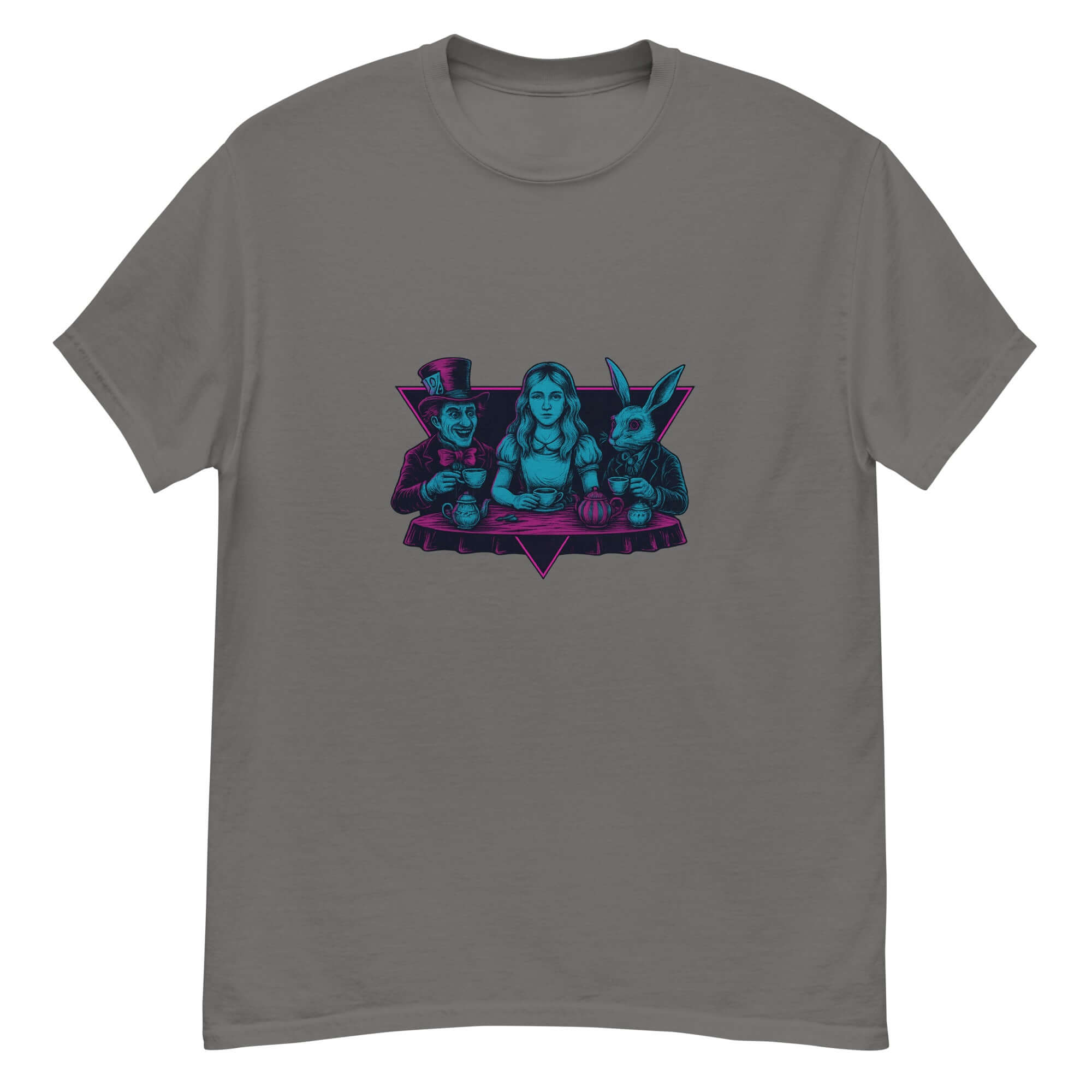 Mad Tea Party Neon T-Shirt – Retro Wonderland Synthwave Tee